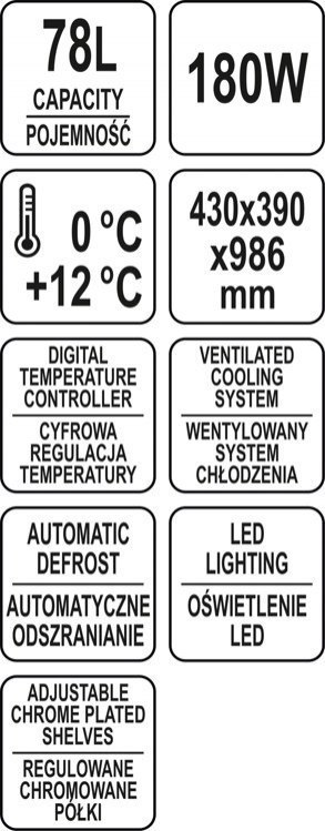 Witryna Chłodnicza 78l 43x39x98 Czarna Yato YG-05060