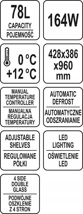 Witryna Chłodnicza Słupek Na Ciastka Napoje Lodówka 78l Czarna Yato YG-05056