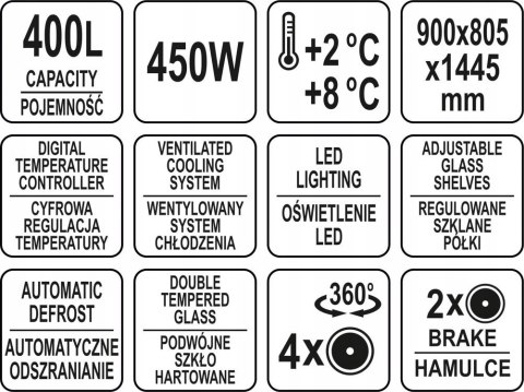 Witryna Chłodnicza Cukiernicza do Kawiarni Elegancka 400l Czarna Yato 05045