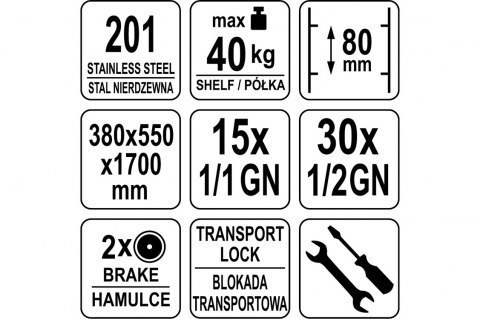 Wózek do Pojemników GN 1/1 Na 15 Sztuk Yato YG-09070