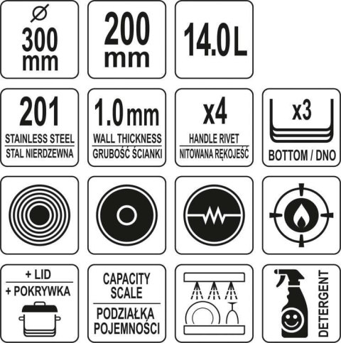 Profesjonalny Garnek Niski z Pokrywką 30x20 14l Yato YG-00047