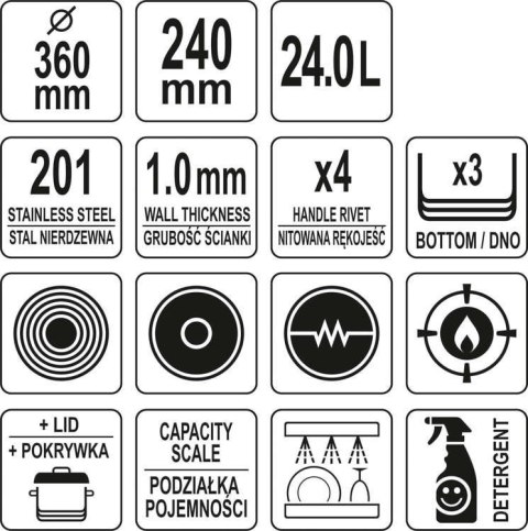 Profesjonalny Garnek Niski z Pokrywką 36x24 24l Yato YG-00049