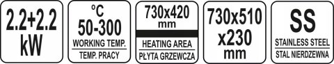 Płyta Grillowa Gładka Elektryczna 73 cm Yato YG-04588