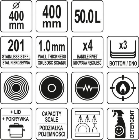 Profesjonalny Garnek 50l Profesjonalny Gastronomiczny Wysoki z Pokrywką 40x40 Yato YG-00018