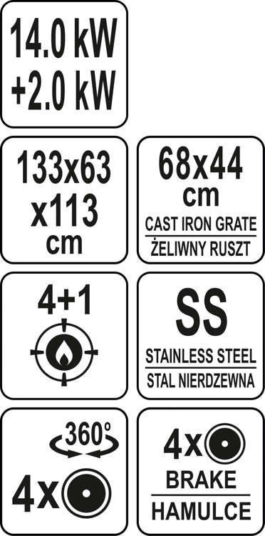 Grill Gazowy 4+1, 16,5 Kw, Stal Nierdzewna Yato Yg-20012