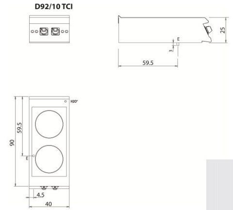 Kuchnia indukcyjna, 10 kW, bez podstawy, 2 pola, Diamante 90, Olis