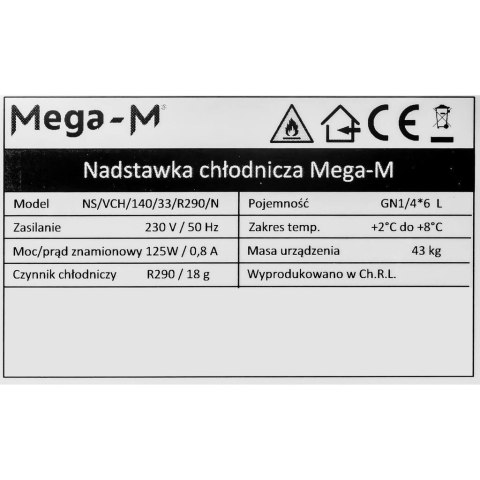 Nadstawka chłodnicza do baru kebaba 6x GN 1/4 140cm/33cm