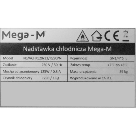 Nadstawka chłodnicza do baru kebaba 8x GN 1/4 180cm/33cm