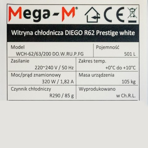 Witryna Chłodnicza Do Baru Kawiarni Diego R62 Prestige White 62x63x200