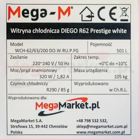 Witryna Chłodnicza Do Baru Kawiarni Diego R62 Prestige White 62x63x200