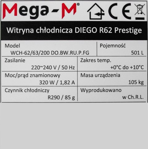 Witryna Chłodnicza Do Baru Kawiarni Restauracji Diego R62 Prestige 62x63x200