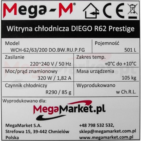 Witryna Chłodnicza Do Baru Kawiarni Restauracji Diego R62 Prestige 62x63x200