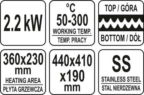 Profesjonalny Grill Kontaktowy Panini do Bułek Mięsa Warzyw Yato YG-04557