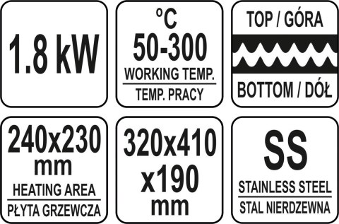 Grill Elektryczny Kontaktowy Ryflowany 1800W Yato YG-04555