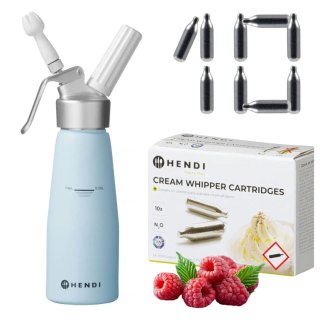 Błękitny Pastelowy Syfon do Bitej Śmietany 0,5l + 10 Naboi N2O Hendi 975862