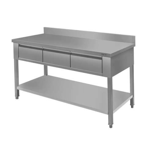 Stół Gastronomiczny Roboczy Z Półką I Szufladami 150x60x85 cm Stal Nierdzewna Stół Gastronomiczny Roboczy Z Półką I Szufladami 150x60x85 cm Stal Nierdzewna