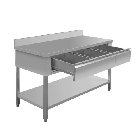 Stół Gastronomiczny Roboczy Z Półką I Szufladami 150x60x85 cm Stal Nierdzewna Stół Gastronomiczny Roboczy Z Półką I Szufladami 150x60x85 cm Stal Nierdzewna