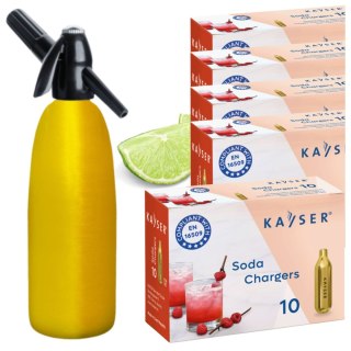 Syfon do Wody Sodowej Saturator 1L Złoty + Naboje CO2 50 Sztuk w Zestawie