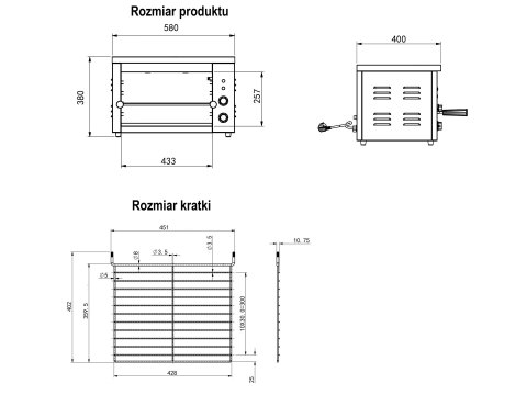 Elektryczny Opiekacz do Zapiekanek 3000W 58x40x38 cm Ruszt 43x36 cm Yato YG-04651