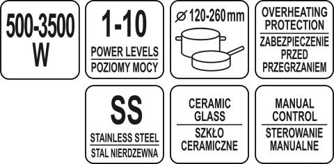 Kuchenka Indukcyjna 3500W Ø14-26 cm Yato YG-04700