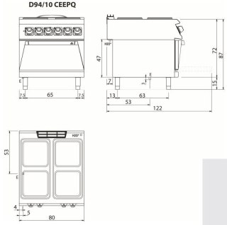 Kuchnia elektryczna 4-palnikowa, piekarnik elektryczny, 16+6 kW, kwadratowe palniki, Diamante 90, Olis